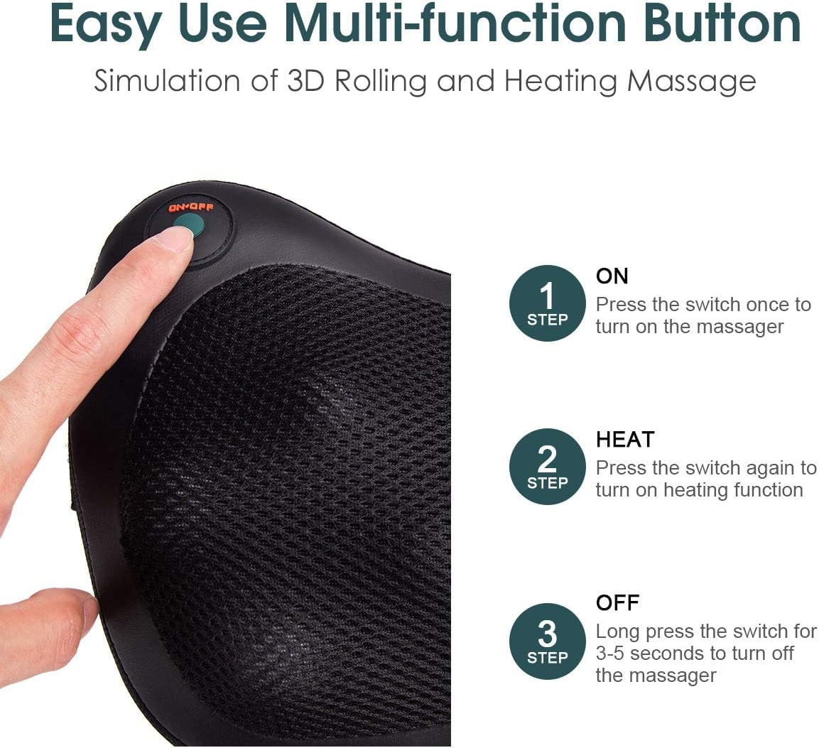 Suerbeaty Shiatsu Back and Neck Massager with Heat, Deep Tissue Kneading,Electric Massage Pillow for Back,Shoulders,Legs,Foot,Body Muscle Pain Relief,Use at Home,Car,Office