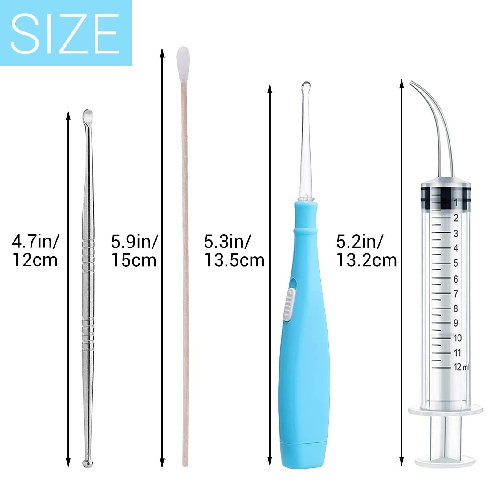 Suerbeaty Tonsil Stone Remover Set Includes 1 Tonsil Stone Remover with LED Light, 1 Stainless Steel Tonsil Stone Removal Tool, 1 Curved Irrigator Syringe and 100 Long Swabs to Get Rid of Bad Breath