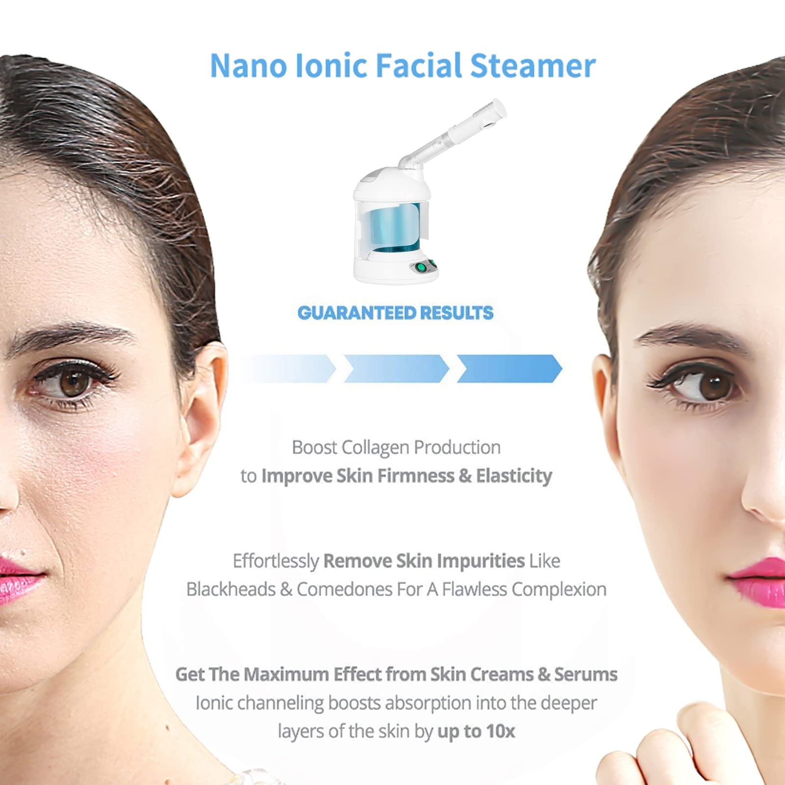 Facial Steamer Warm Mist Face Steamer Professional Hot Mist Moisturizing Nano Ionic Table Top Mini Steamer Spa 360° Rotatable Hydration System Sprayer Hydration Use at Home Sauna Spa or Salon