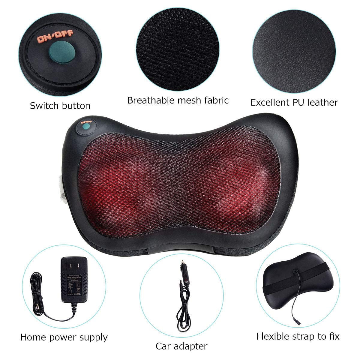 Suerbeaty Shiatsu Back and Neck Massager with Heat, Deep Tissue Kneading,Electric Massage Pillow for Back,Shoulders,Legs,Foot,Body Muscle Pain Relief,Use at Home,Car,Office