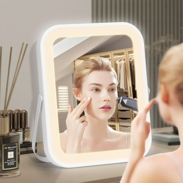 Makeup Mirror with Lights, 8x10" Lighted Vanity Makeup Mirror with 3 Color Dimmable LED Lights & Touch Control, 360° Rotation Portable Makeup Mirror for Travel/Home