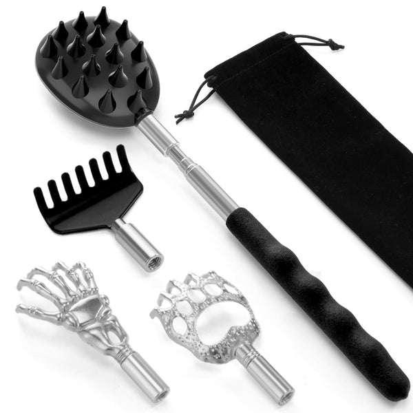 Telescoping Back Scratcher, Suerbeaty 4Pcs Detachable Scratching Heads, Larger Scratching Tips, Adjustable Length, Gifts for Men & Women, Relieve Itching Anywhere