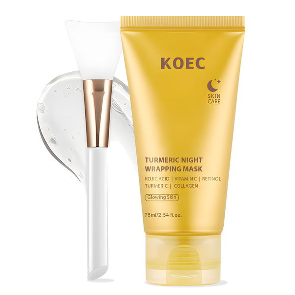 Turmeric Night Wrapping Mask - Peel Off Face Mask for Glowing Skin, with Brush, 2.54oz