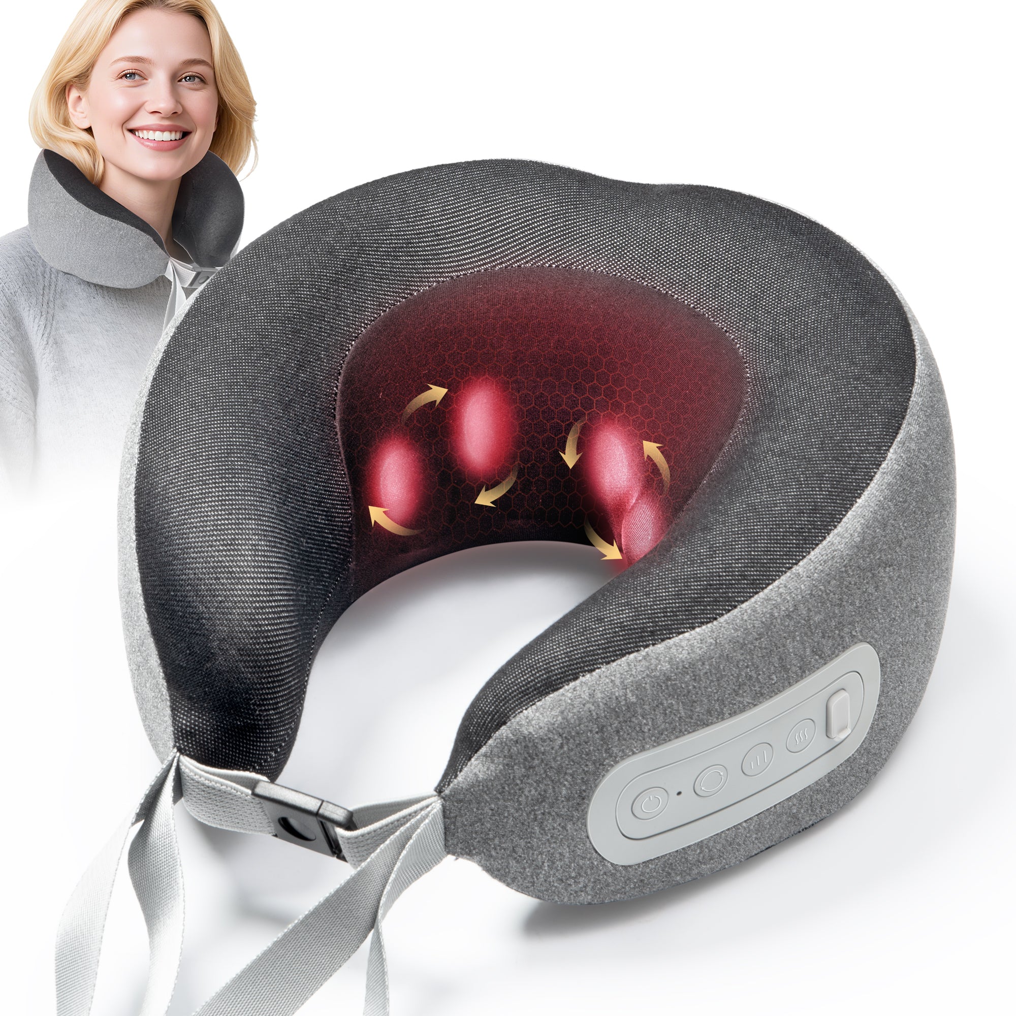 Neck Massager Pillow with Heat, Suerbeaty Portable Shiatsu Neck Massage Pain Relief Deep Tissue,Heated Pillow for Travel,Office & Home,Ideal Gift for Her,Him