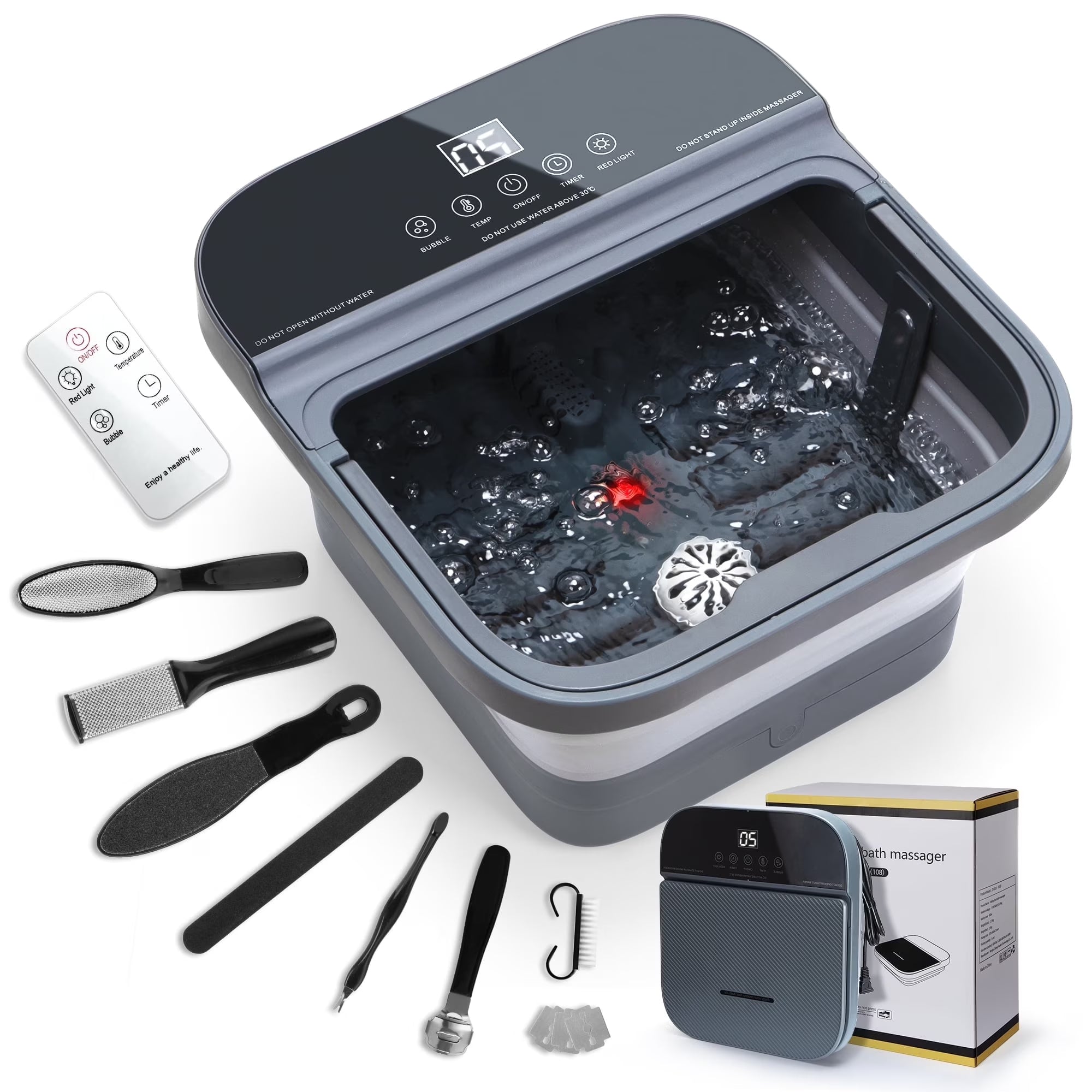 Foot Spa Bath with Heat, Suerbeaty Foot Massage Roller, Bubble, Temperature Control, Remote Control, Foot Pedicure Kit, Pedicure Foot Spa