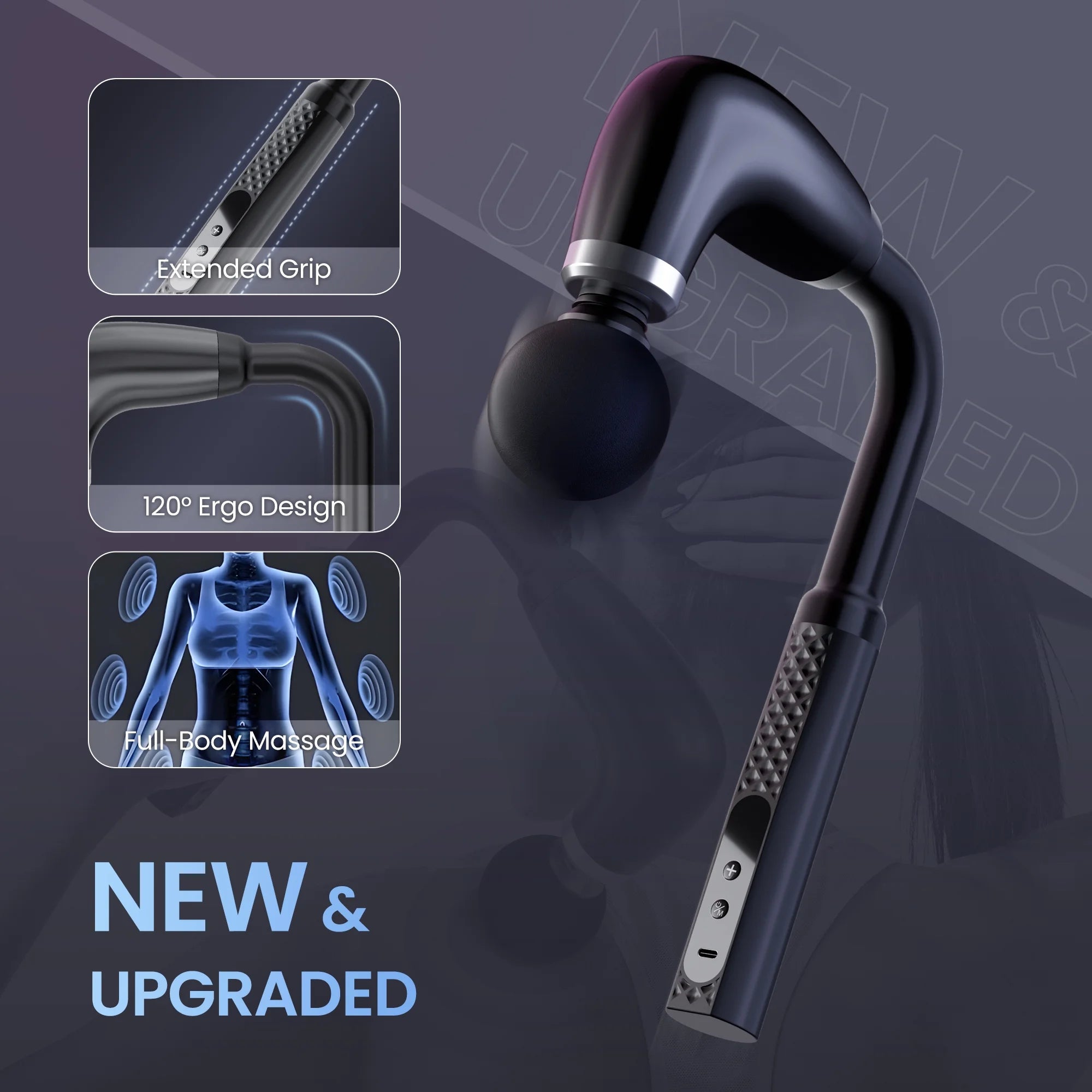 Massage Gun with Extended Handle, Back Massager for Pain Relief, Deep Tissue, Full Body Massage for Neck, Shoulder, Waist, Leg Muscle