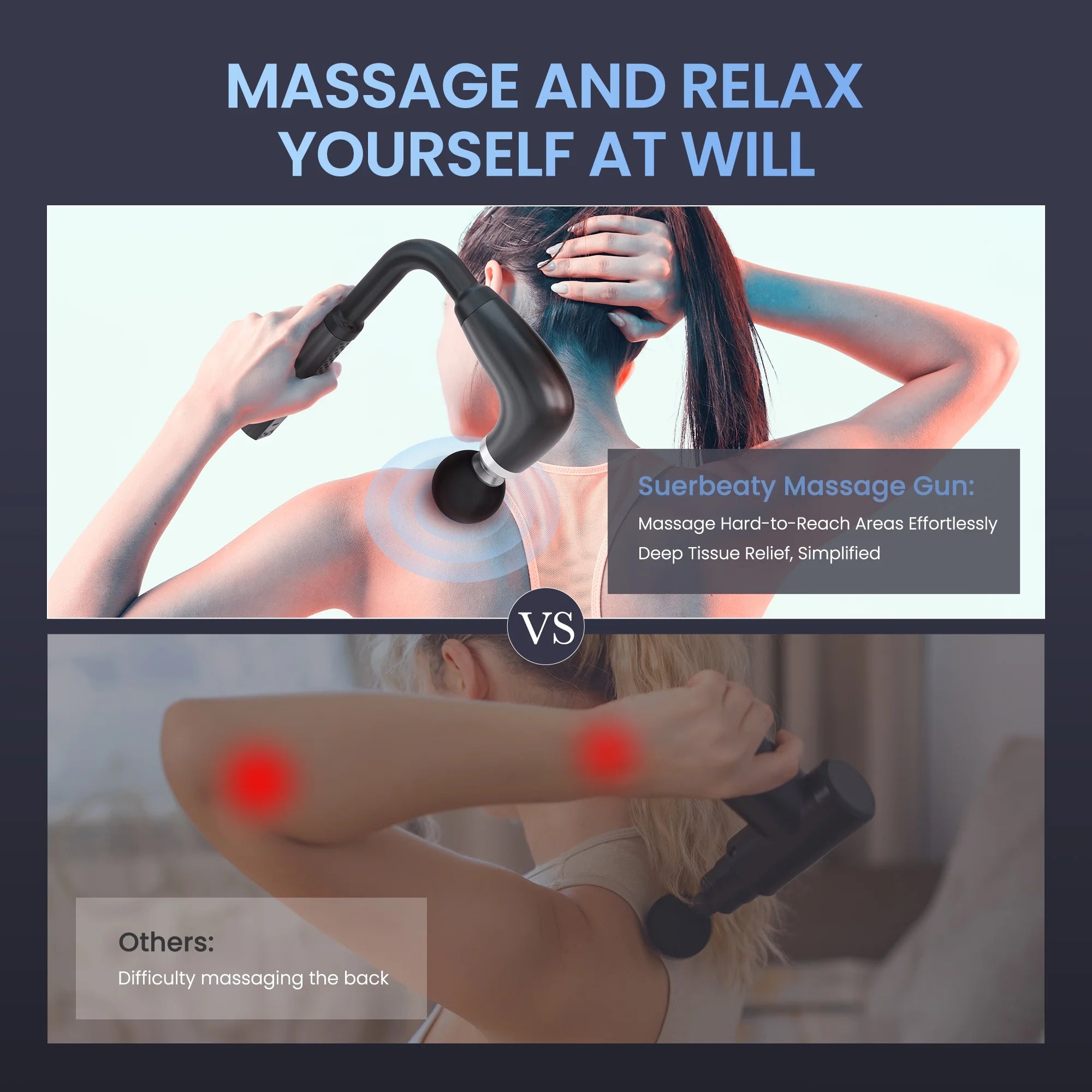 Massage Gun with Extended Handle, Back Massager for Pain Relief, Deep Tissue, Full Body Massage for Neck, Shoulder, Waist, Leg Muscle