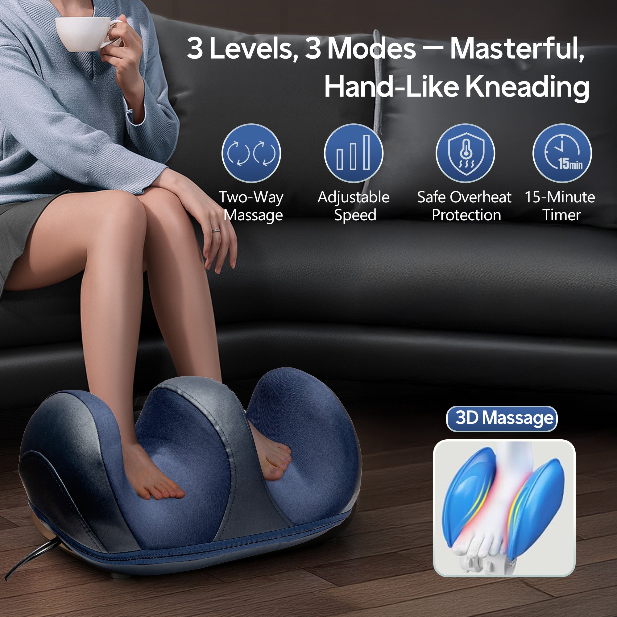 Suerbeaty Foot Massager with Heat for Foot Massage and Calf Massage, Deep Kneading Massage, Suitable for Home and Office, Holiday Gifts, Blue