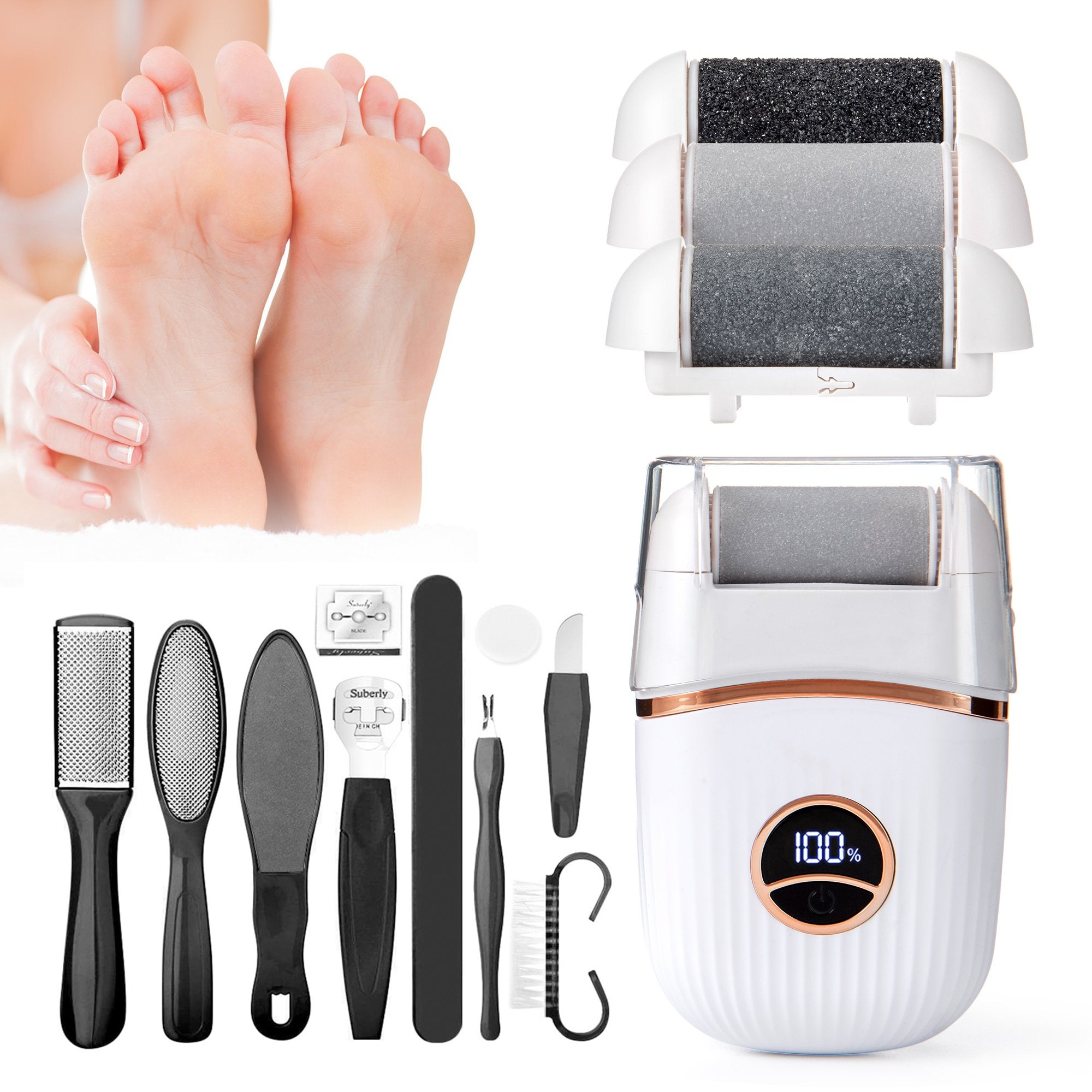 Rechargeable Foot Repair Device with 10-Piece Pedicure Kit