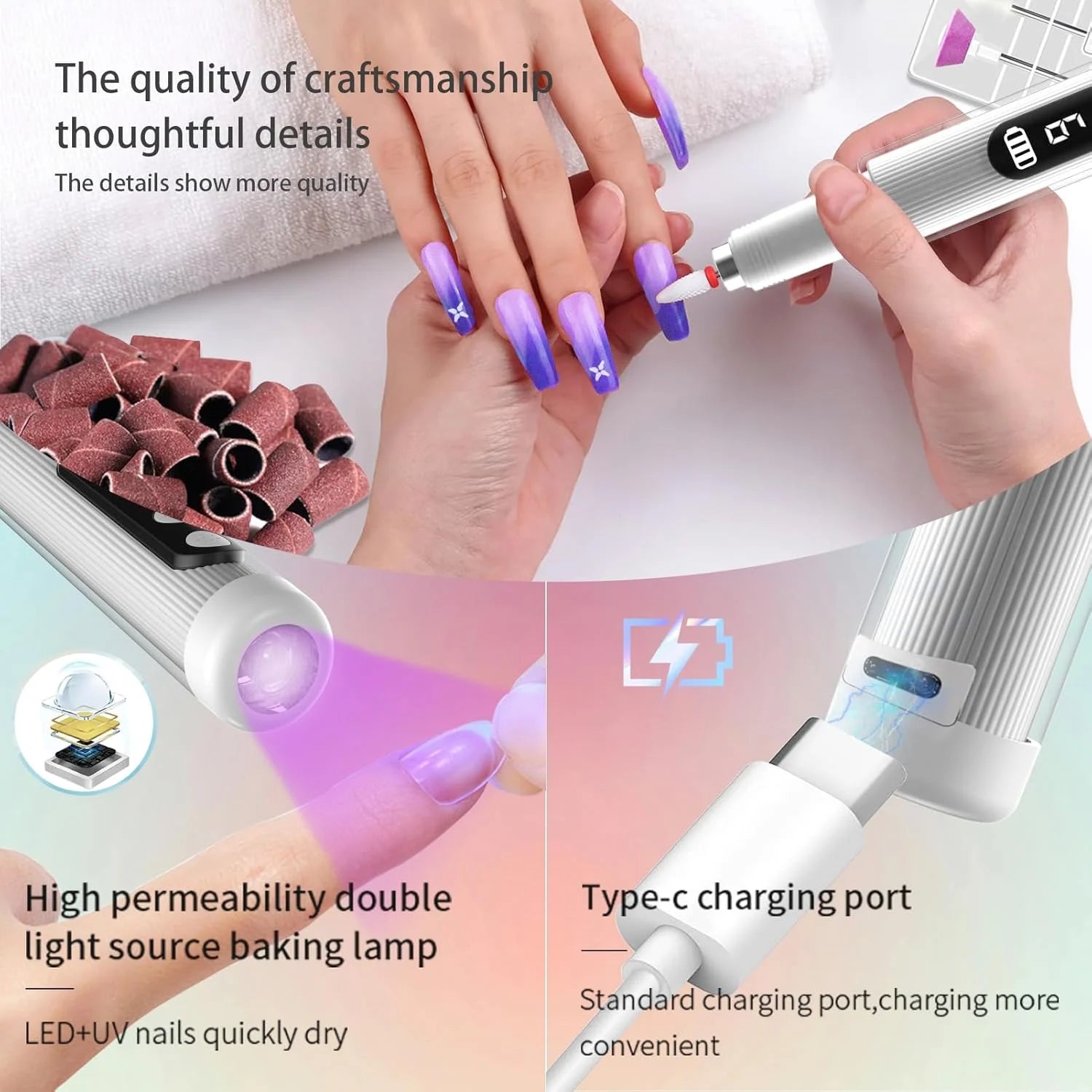 Electric Nail Drill Kit with UV Nail Lamp