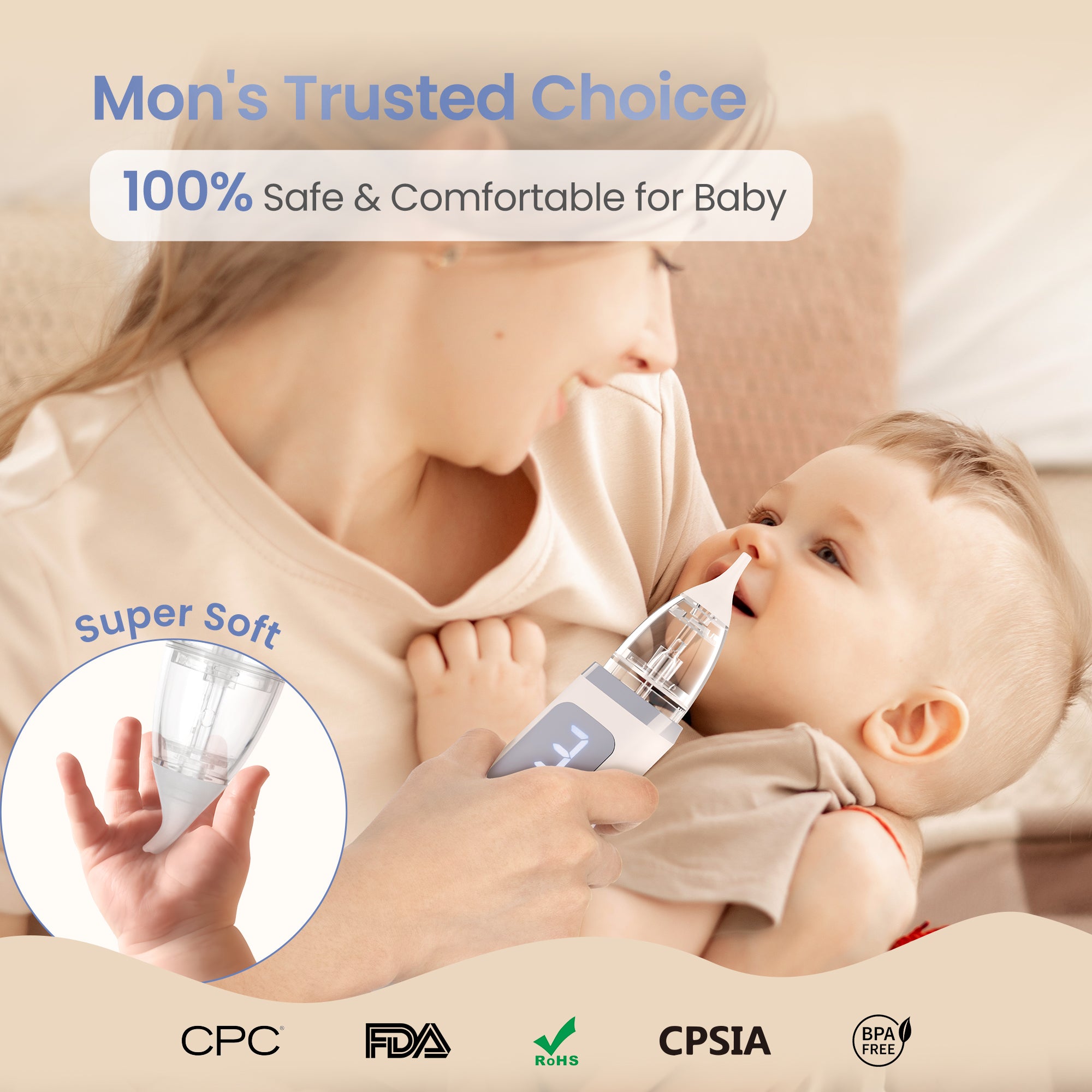 Suerbeaty Baby Nasal Aspirator, Powerful Nose Suction for Toddler, Baby Nose Sucker Adjustable 3 Levels of Suction, Music and Light