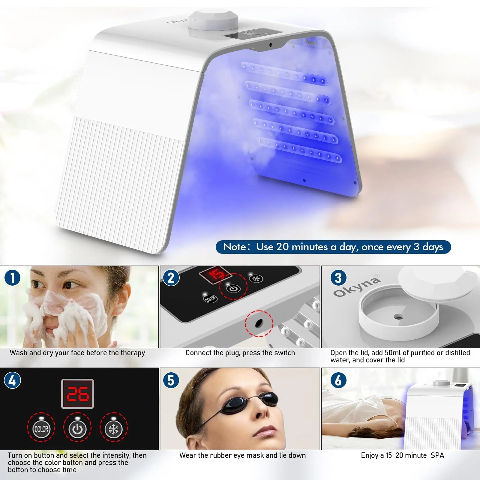 LED Face Mask 7-Color Portable LED Light Therapy Device with Nano Mist Spray for Skin Care