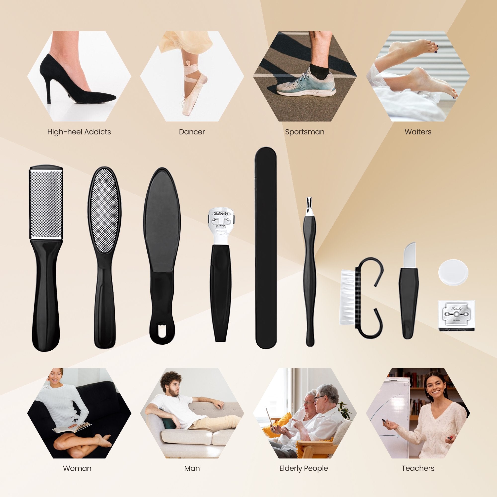 Rechargeable Foot Repair Device with 10-Piece Pedicure Kit