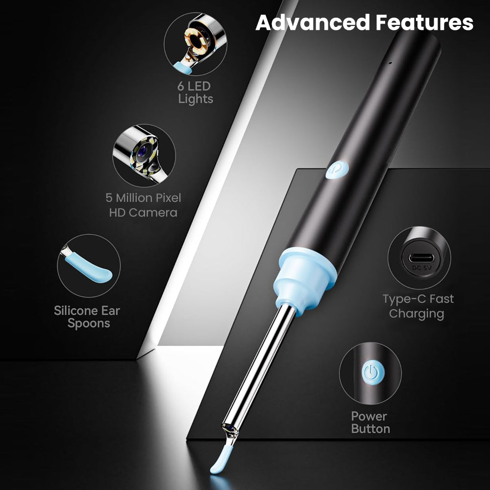 Ear Wax Removal, Ear Cleaner with 1080P Ear Camera, Wireless Earwax Removal Kit with 6 Ear Spoon and LED Light for Ear Cleaning
