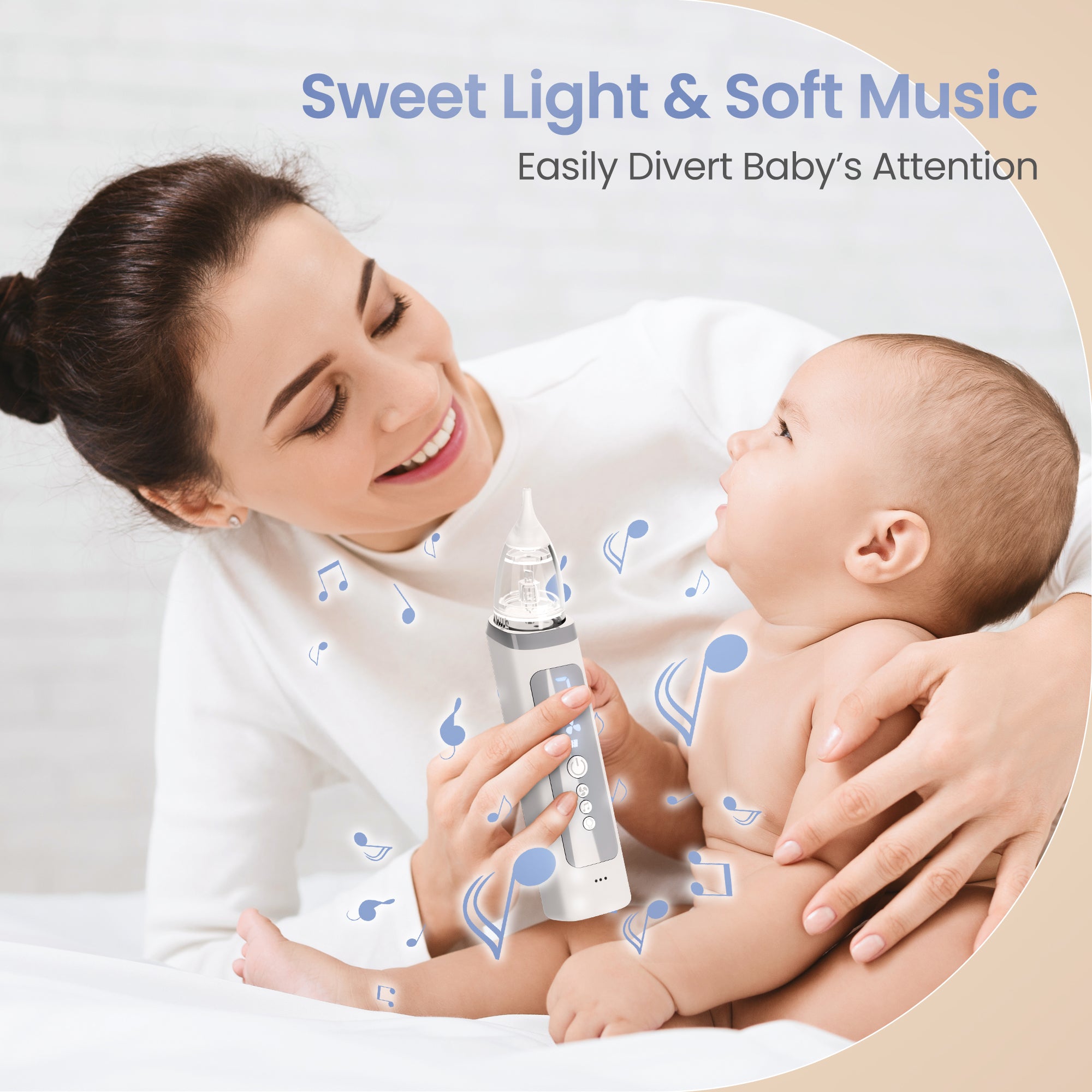 Suerbeaty Baby Nasal Aspirator, Powerful Nose Suction for Toddler, Baby Nose Sucker Adjustable 3 Levels of Suction, Music and Light