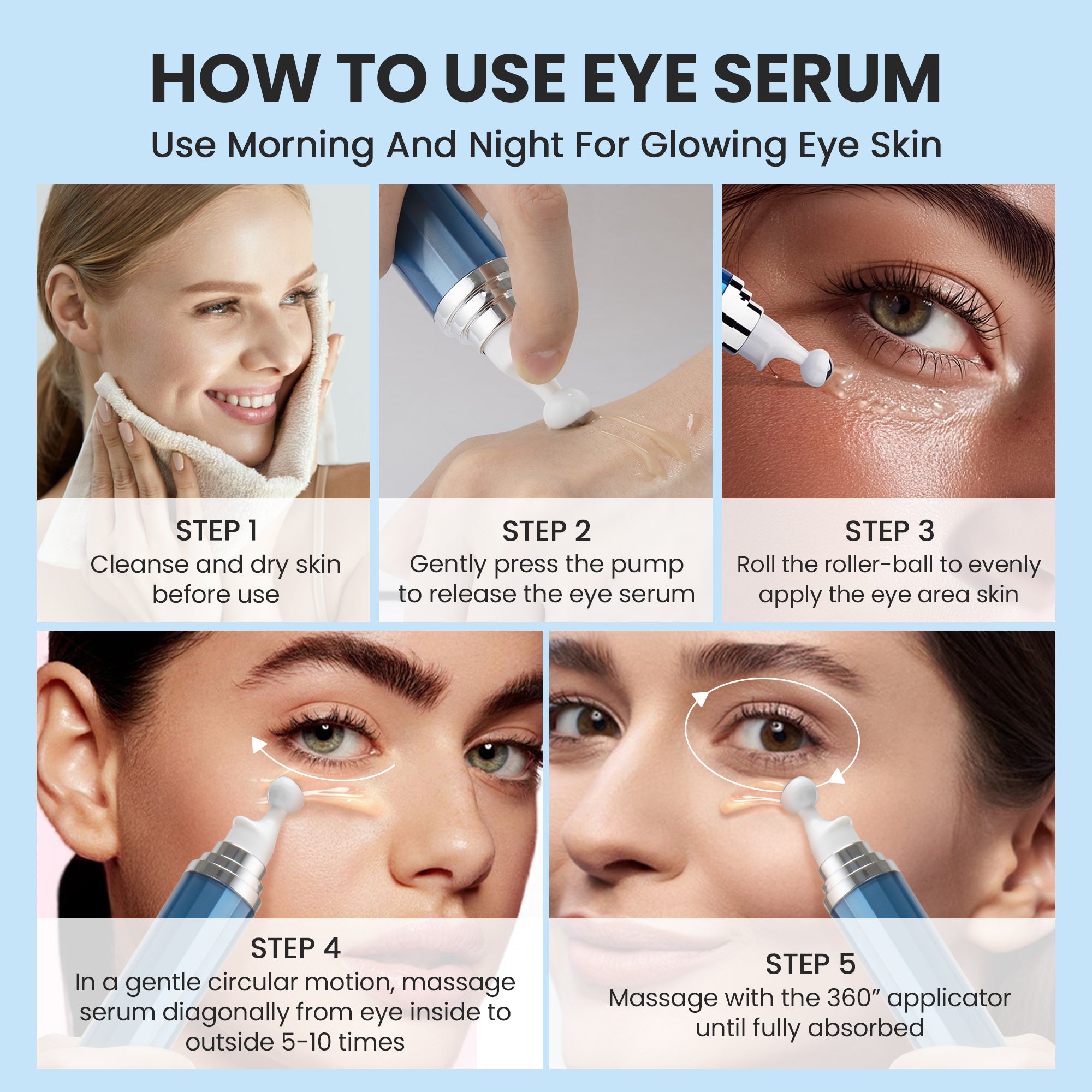 Eye Cream with 5% Caffeine & 8% Retinol for Dark Circles, Puffiness, Eye Bag and Wrinkles - Anti-aging Under Eye Cream for Women, Eye Serum with 360° Massage Roller Ball, 0.5 fl.oz