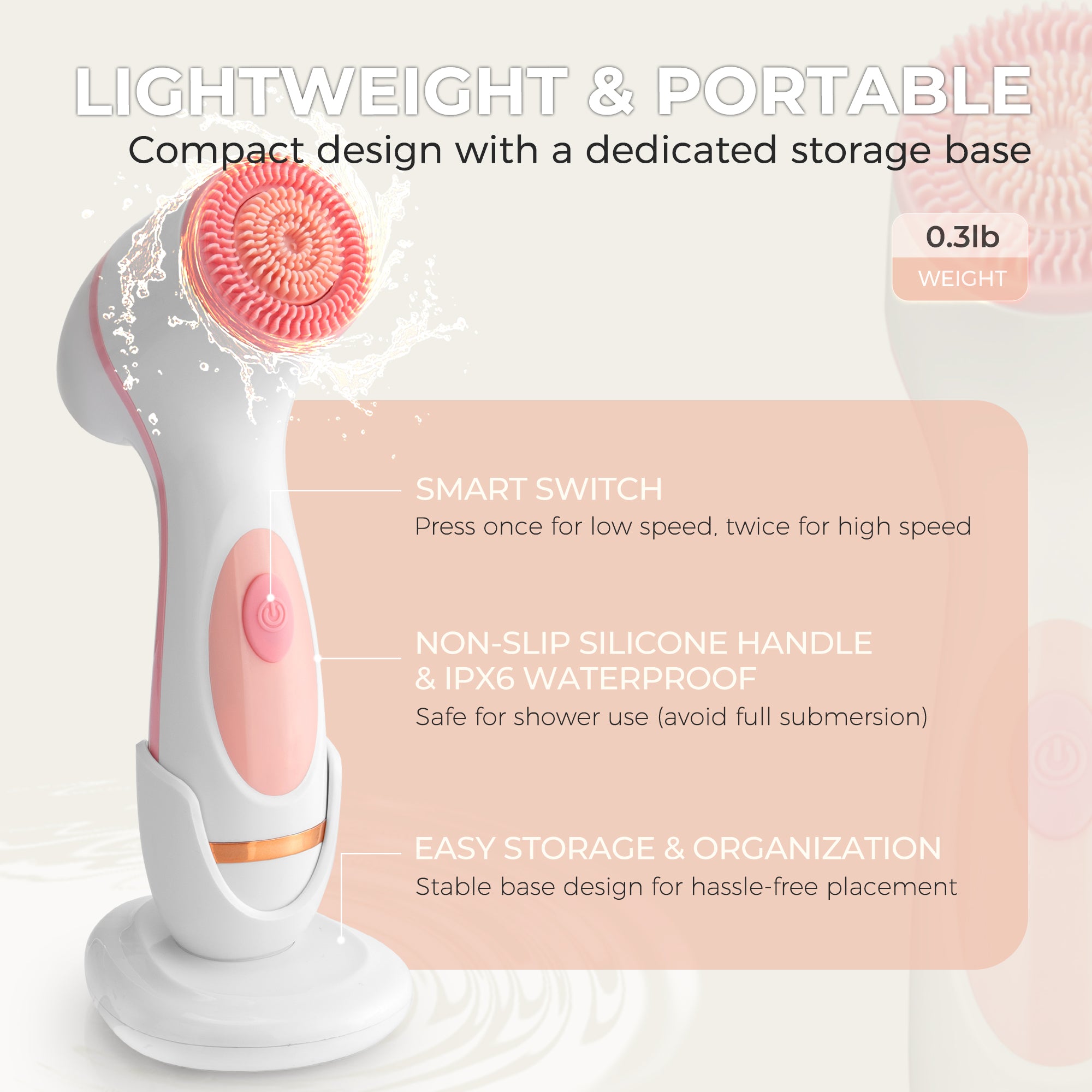 RUTAWZ 3-in-1 Electric Facial Cleansing Brush with 3 Brush Heads, Waterproof & Rechargeable for All Skin Types