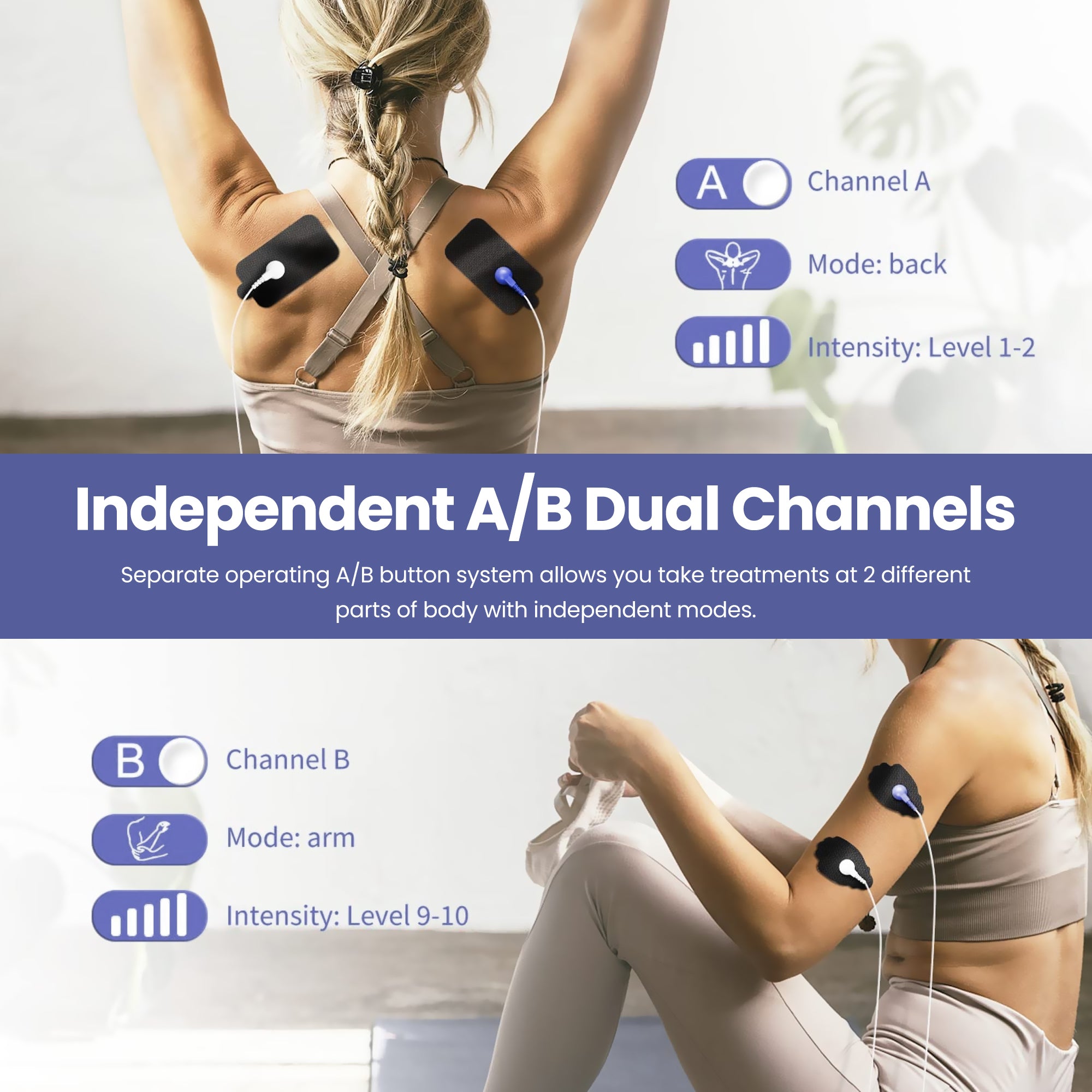 Ouwald TENS Unit Rechargeable Muscle Stimulator EMS Dual Channel with 10 Unit Replacement Electrode Pads, 28 Modes Electronic Pulse Massager for Back Neck Pain Management, Black