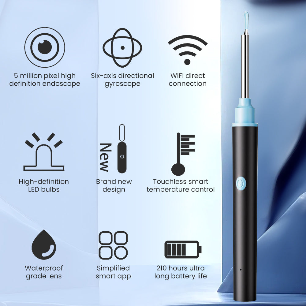 Ear Wax Removal, Ear Cleaner with 1080P Ear Camera, Wireless Earwax Removal Kit with 6 Ear Spoon and LED Light for Ear Cleaning
