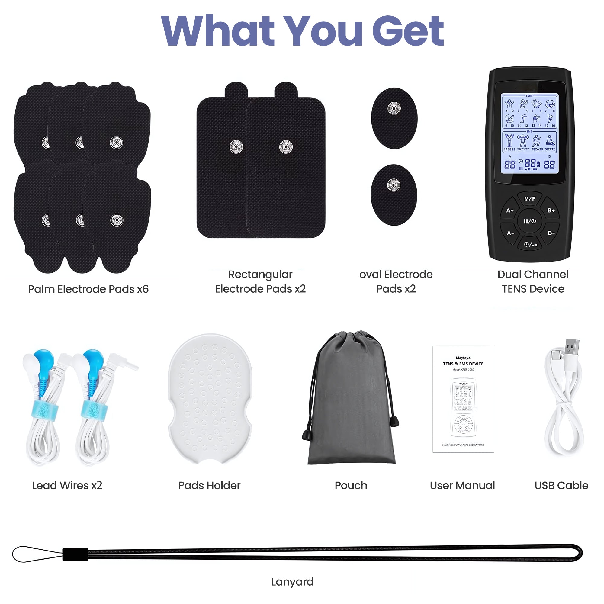 Ouwald TENS Unit Rechargeable Muscle Stimulator EMS Dual Channel with 10 Unit Replacement Electrode Pads, 28 Modes Electronic Pulse Massager for Back Neck Pain Management, Black