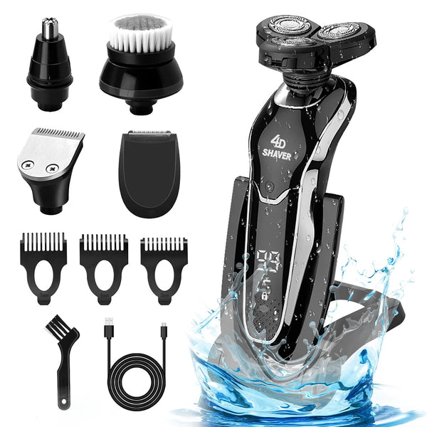 Suerbeaty 5 in 1 Electric Razor for Men, Rechargeable 100% Waterproof Rotary for Shaver with Nose Trimmer, Beard Trimmer, Face Cleaning Brush