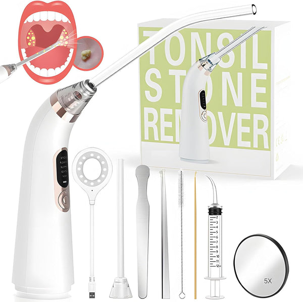 Suerbeaty Electronic Tonsil Stone Remover, 10 in 1 Tonsil Stone Removal Kit with LED Light & 5 Suction Mode, Easy to Use, Fresh Breath, Fight Bad Breath Oral Irrigator(white)