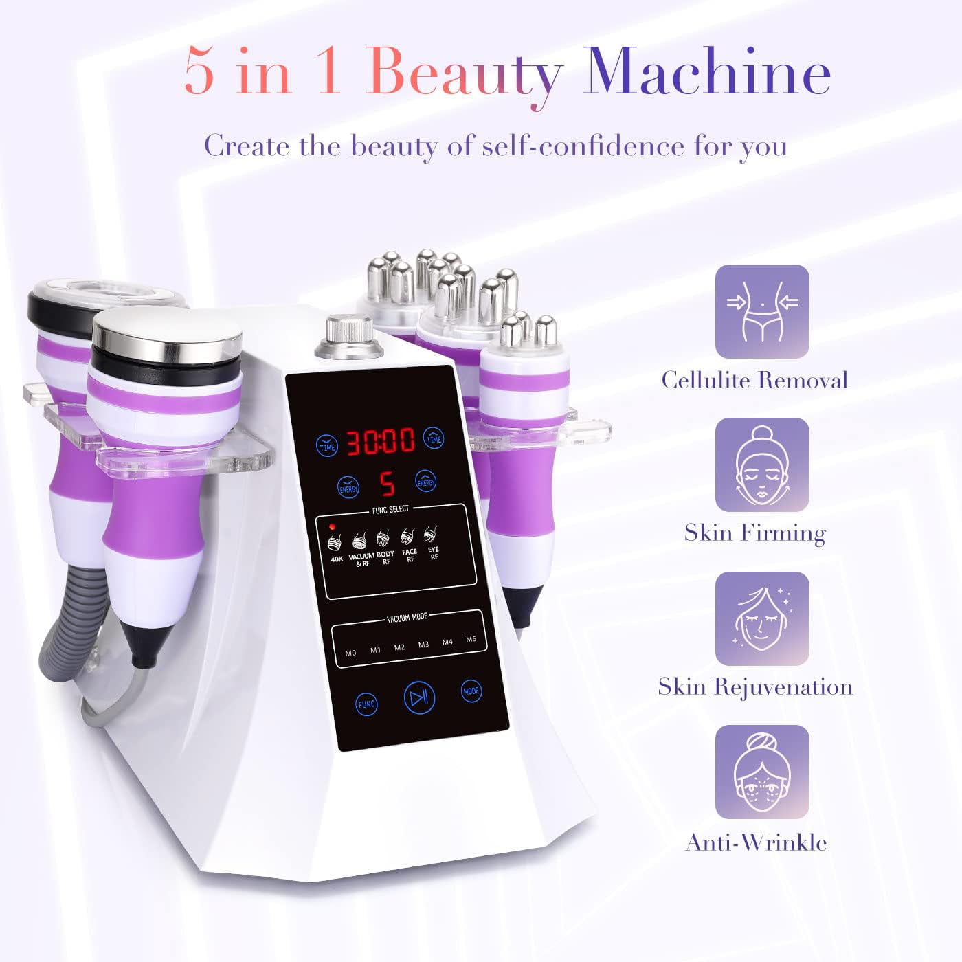 Suerbeaty 5 in 1 Cavitation Machine Multifunctional Body Facial Care Tool for Spa Salon or Home Use