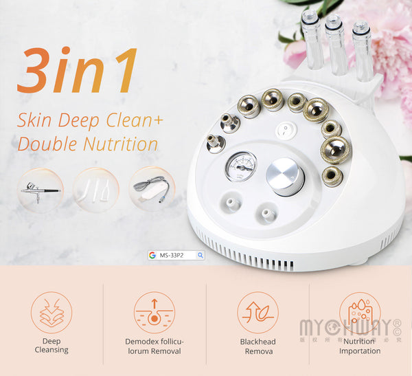 3 In 1 Skin Scrubber Dermabrasion Microdermabrasion Facial Peeling Machine for Spa Salon Studio Home Use | MS-33P2